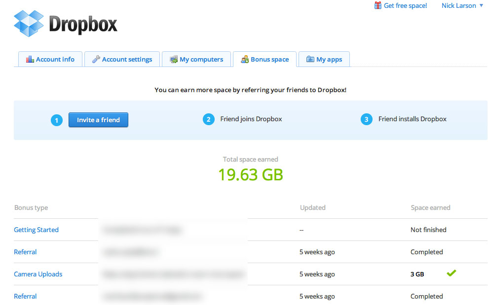how much space on free dropbox